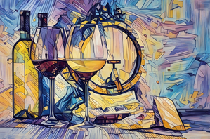 Arte 159 Wine glasses and bottle oil-paint-style