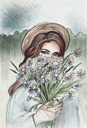 ArtXcl 174 woman flowers hidden face illustration 