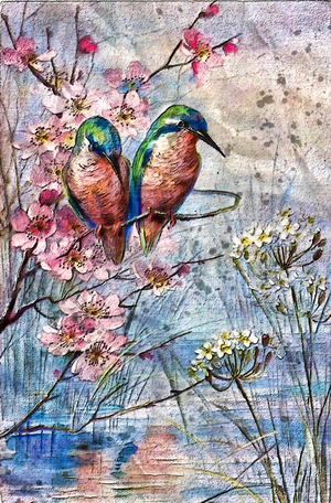 Arte 058 Birds Talking pastel-oil-paint-style