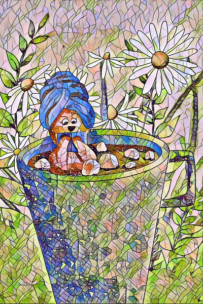 Arte 072 bear cup reading flowers mosaic drawing Print