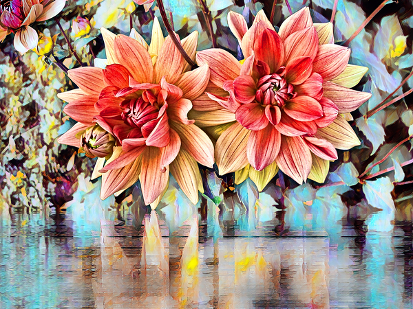 Arte 146 Dahlias Flowers oilpaint-paint-style Print