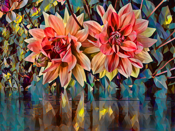 Arte 148 Dahlias Flowers polyart-paint-style Print