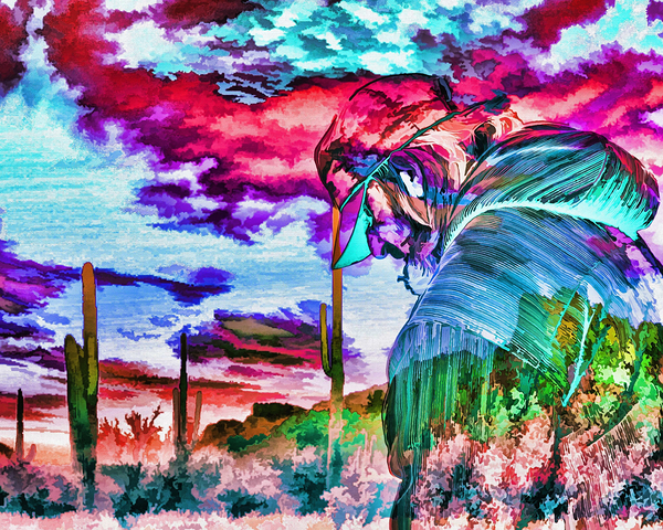 Arte 075  surreal abstract man looking over desert Print