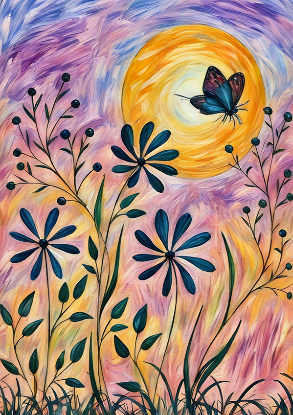 ArtXcl 210 flower butterfly drawing  Print