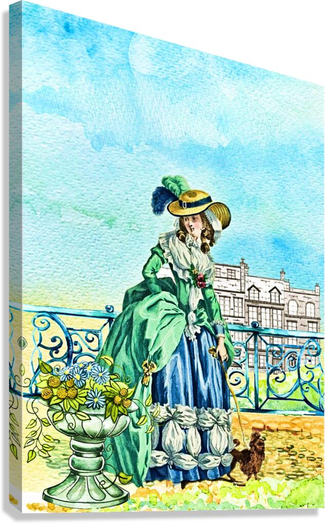 ArtXcl 134 Women in Blue Vintage drawing oil-paint-style Canvas Print