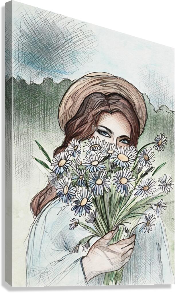ArtXcl 174 woman flowers hidden face illustration  Canvas Print