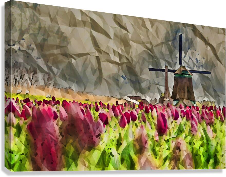 ArtXcl 155 Windmill field with tulips polyart-paint-style Canvas Print