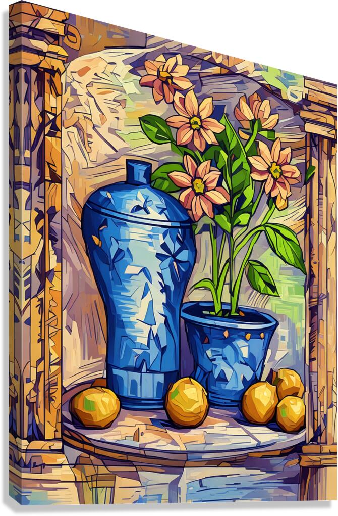 Arte 047 still life with blue china red Canvas Print