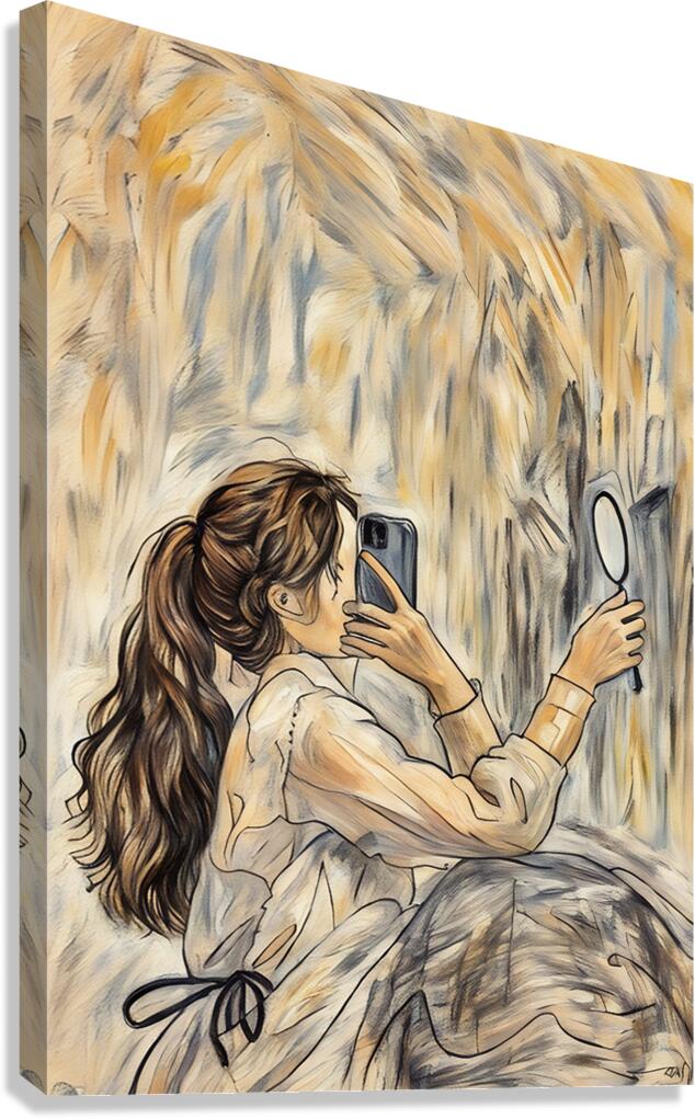 ArtXcl 045 woman phone mirror drawing Canvas Print