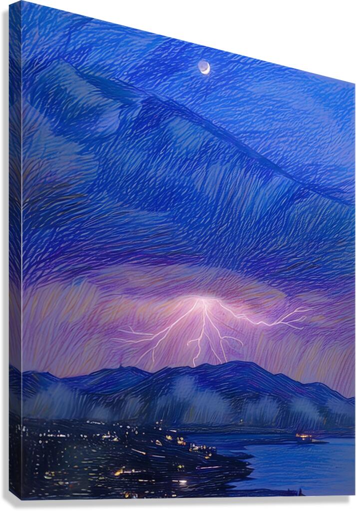 ArtXcl 227 lake lightning night sketch style Canvas Print