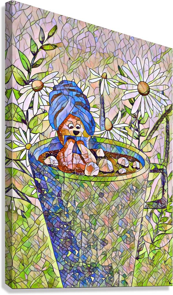 Arte 072 bear cup reading flowers mosaic drawing Canvas Print