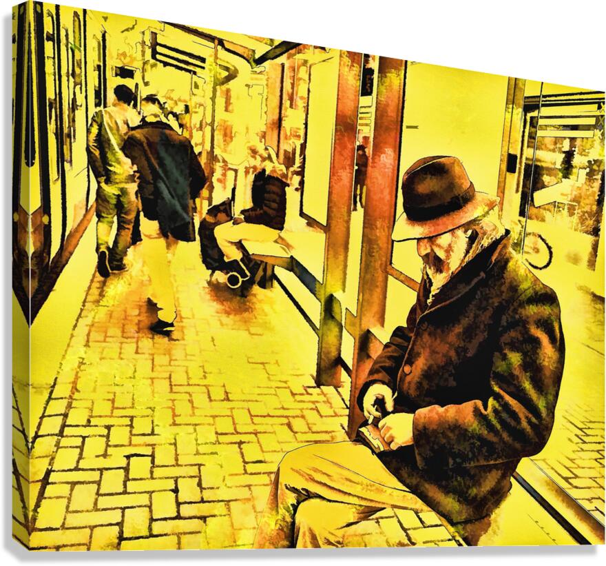 Arte 076 vintage train station man waiting Canvas Print