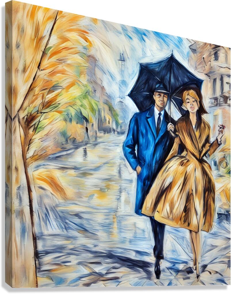 ArtXcl 110 couple-umbrella-vintage-drawing Canvas Print
