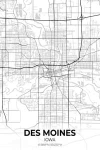 Des Moines Iowa City Map Print