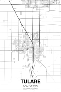 Tulare California City Map Print
