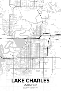Lake Charles Louisiana City Map Print