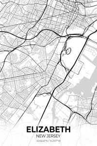 Elizabeth New Jersey City Map Print