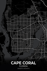 Cape Coral Florida City Map Print