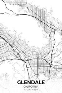 Glendale California City Map Print