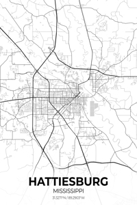 Hattiesburg Mississippi City Map Print