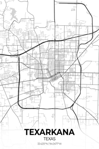 Texarkana Texas City Map Print