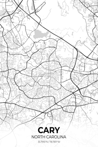 Cary North Carolina City Map Print