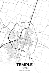 Temple Texas City Map Print