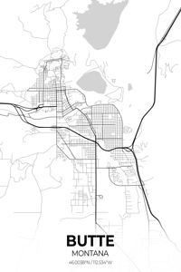 Butte Montana City Map Print