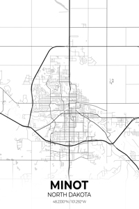 Minot North Dakota City Map Print