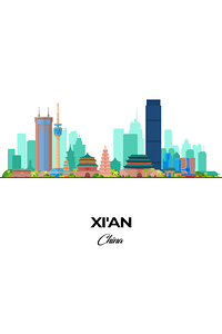 Xian China City Skyline Print