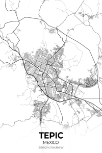 Tepic Mexico City Map Print