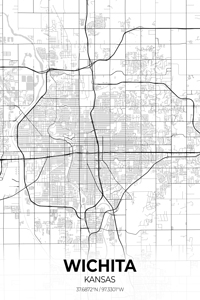 Wichita Kansas City Map Print