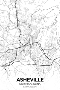 Asheville North Carolina City Map Print