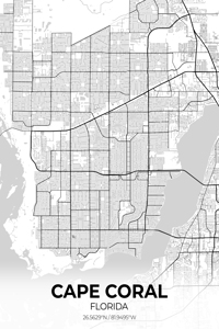 Cape Coral Florida City Map Print