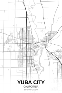 Yuba City California City Map Print
