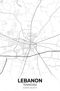 Lebanon Tennessee City Map Print