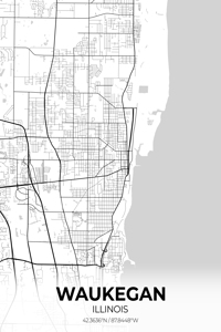 Waukegan Illinois City Map Print