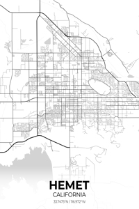 Hemet California City Map Print