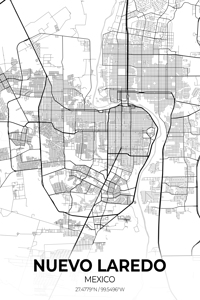 Nuevo Laredo Mexico City Map Print