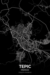 Tepic Mexico City Map Print