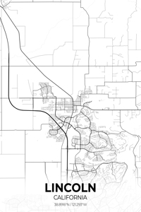 Lincoln California City Map Print