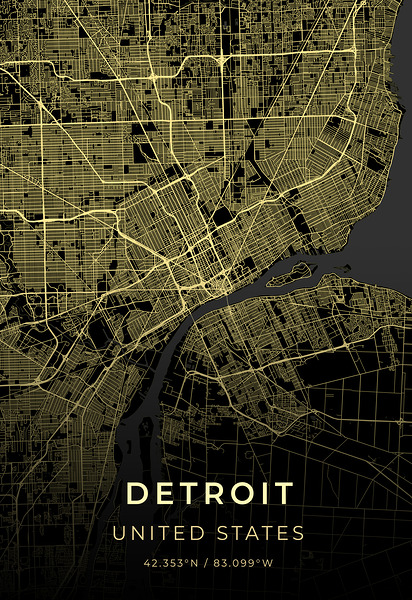 Detroit Michigan City Map Print