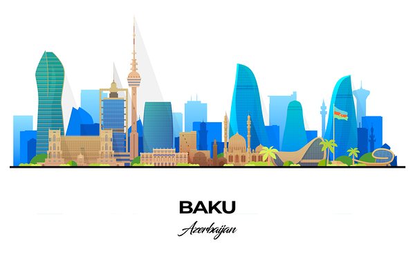 Baku Azerbaijan City Skyline Print Print