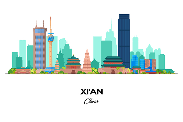 Xian China City Skyline Print
