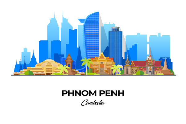 Phnom Penh Cambodia City Skyline Print