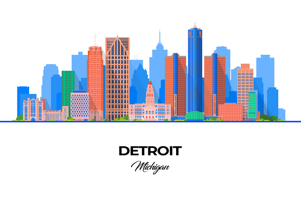 Detroit Michigan City Skyline Print