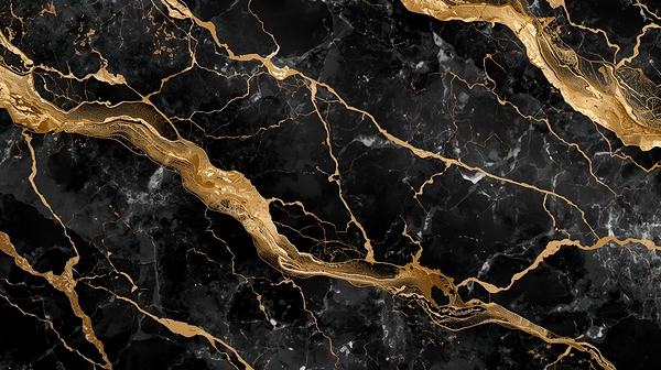 Luxury Black Marble with Gold Veins – Elegant Abstract Modern Wall Art by Bashar