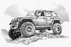 Automotive Print: Jeep Wrangler Rubicon Photo Like Drawing