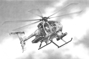 Soaring Precision: The Little Bird Helicopter in Black & White
