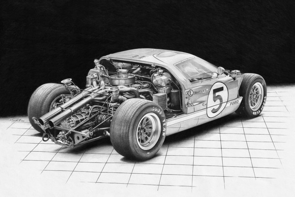 Automotive Print: 1966 Le Mans Ford GT40 Photo Like Drawing Print